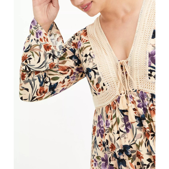 Torrid Mini Gauze Lace-Up Skater Dress Bell Sleeve Floral Plus Size 3 3X Boho - Picture 8 of 16